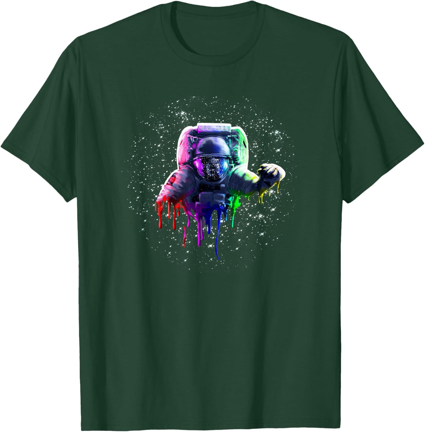 Rainbow Astronaut Melt Drip In Space T-Shirt - T-Shirt | Forest
