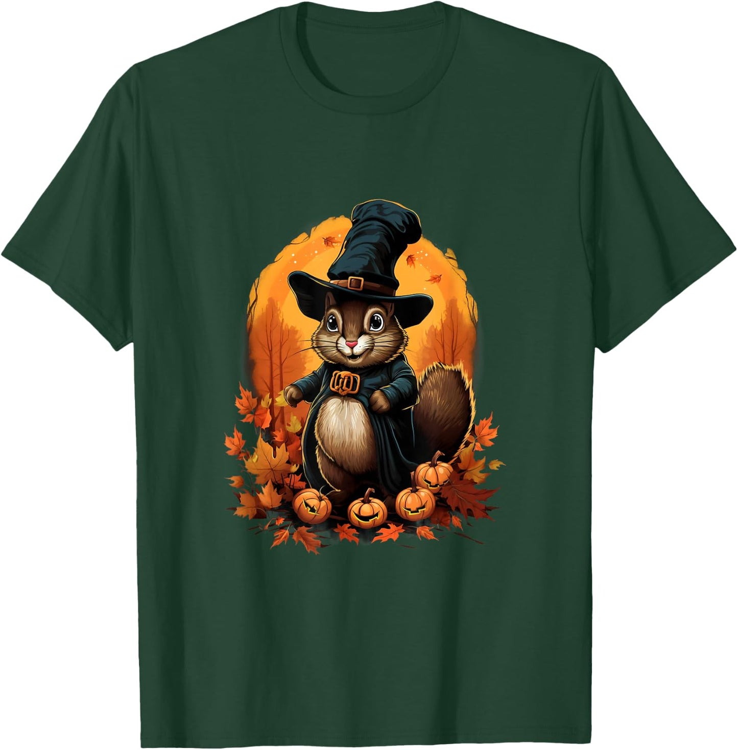 Thanksgiving Day Squirrel Pilgrim Autumn Halloween T-Shirt - T-Shirt | Forest
