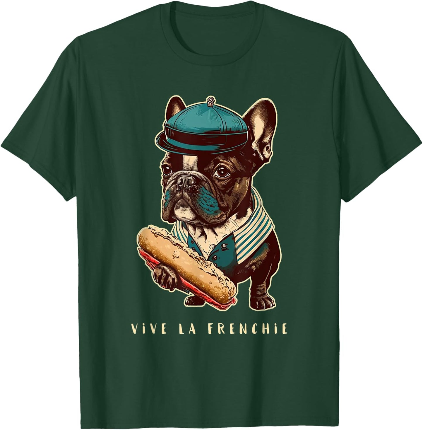Funny French Bulldog Retro Outfits Clothes Vive La Frenchie Men Women Kids T-Shirt - T-Shirt | Forest