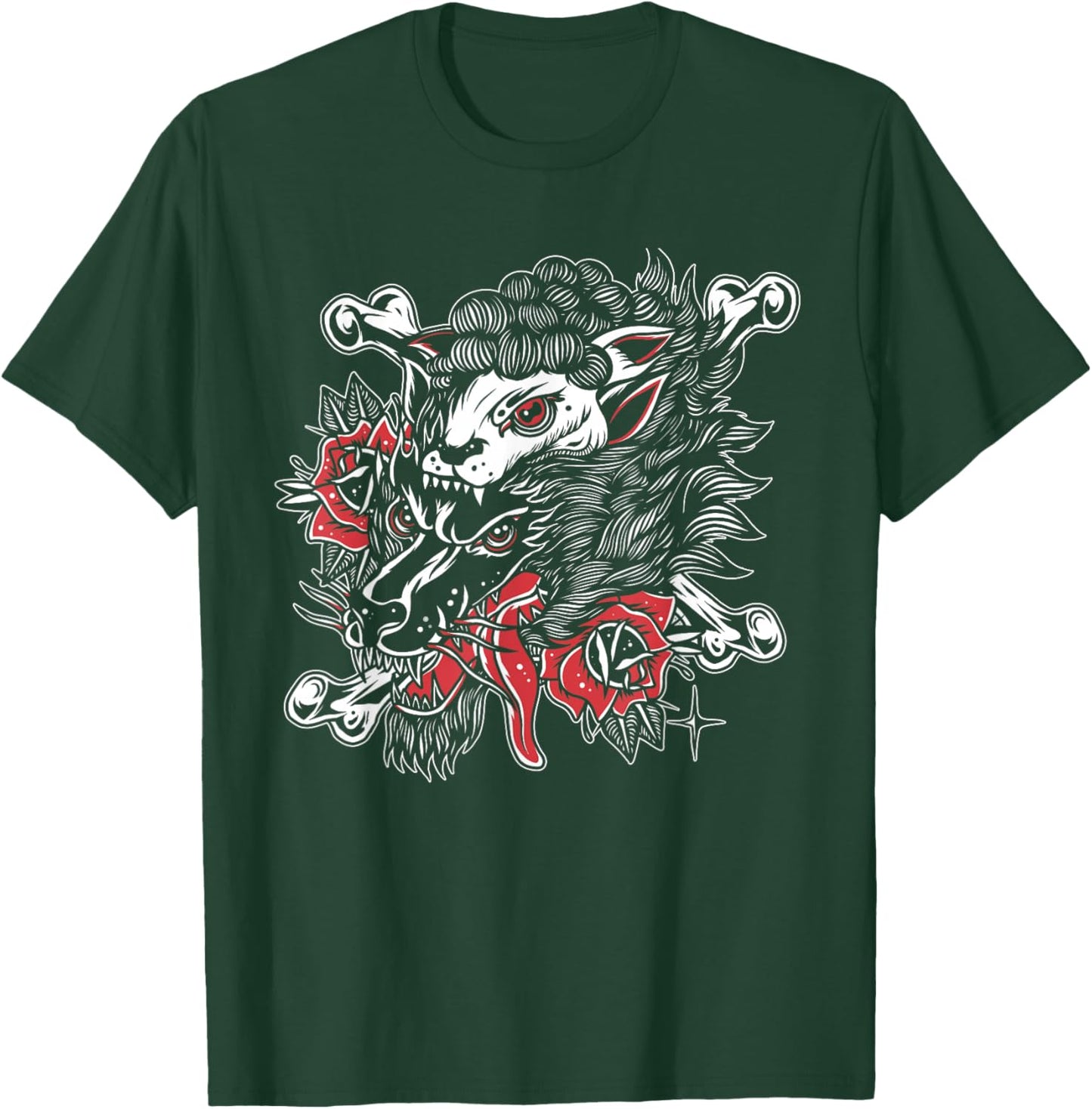 Wolf In Sheep's Clothing American Traditional Tattoo Flash T-Shirt - T-Shirt | Forest