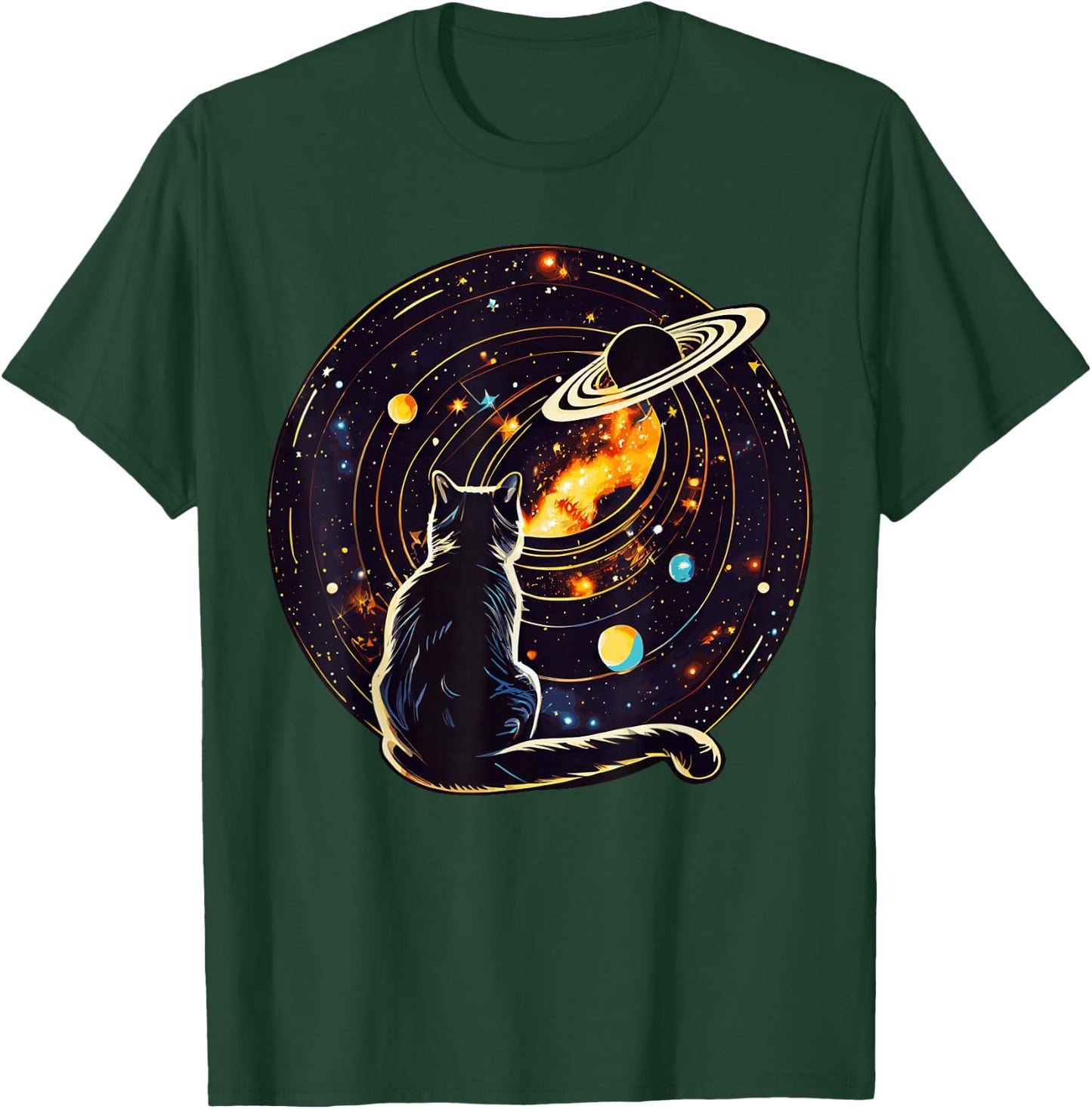 Cat Dad, Lover : Cat Staring at Planet Saturn T-Shirt - T-Shirt | Forest