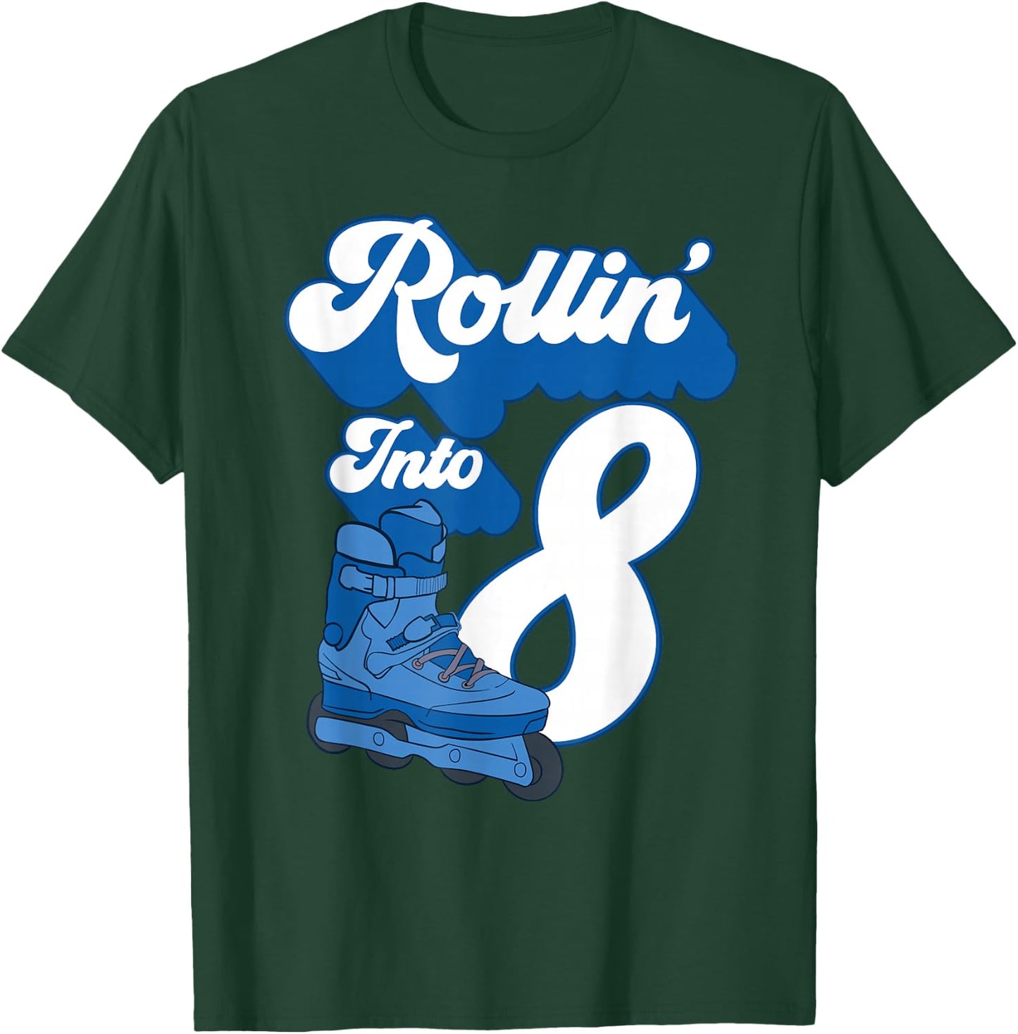 Rollin' Into 8 Roller Skating Birthday 8th Boy Kids Skate T-Shirt - T-Shirt | Forest