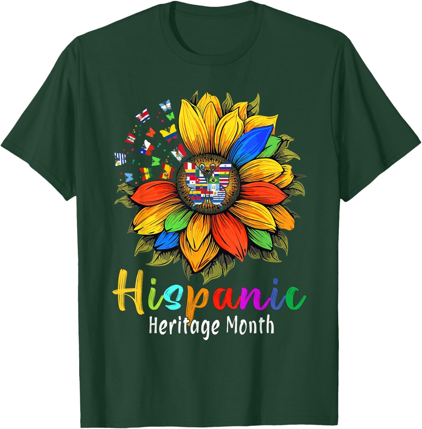 Sunflower Latin Countries Flags Hispanic Heritage Month T-Shirt - T-Shirt | Forest