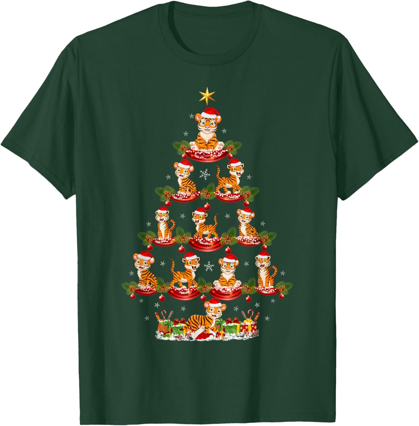 Tiger Xmas Lighting Santa Tiger Christmas Tree T-Shirt - T-Shirt | Forest
