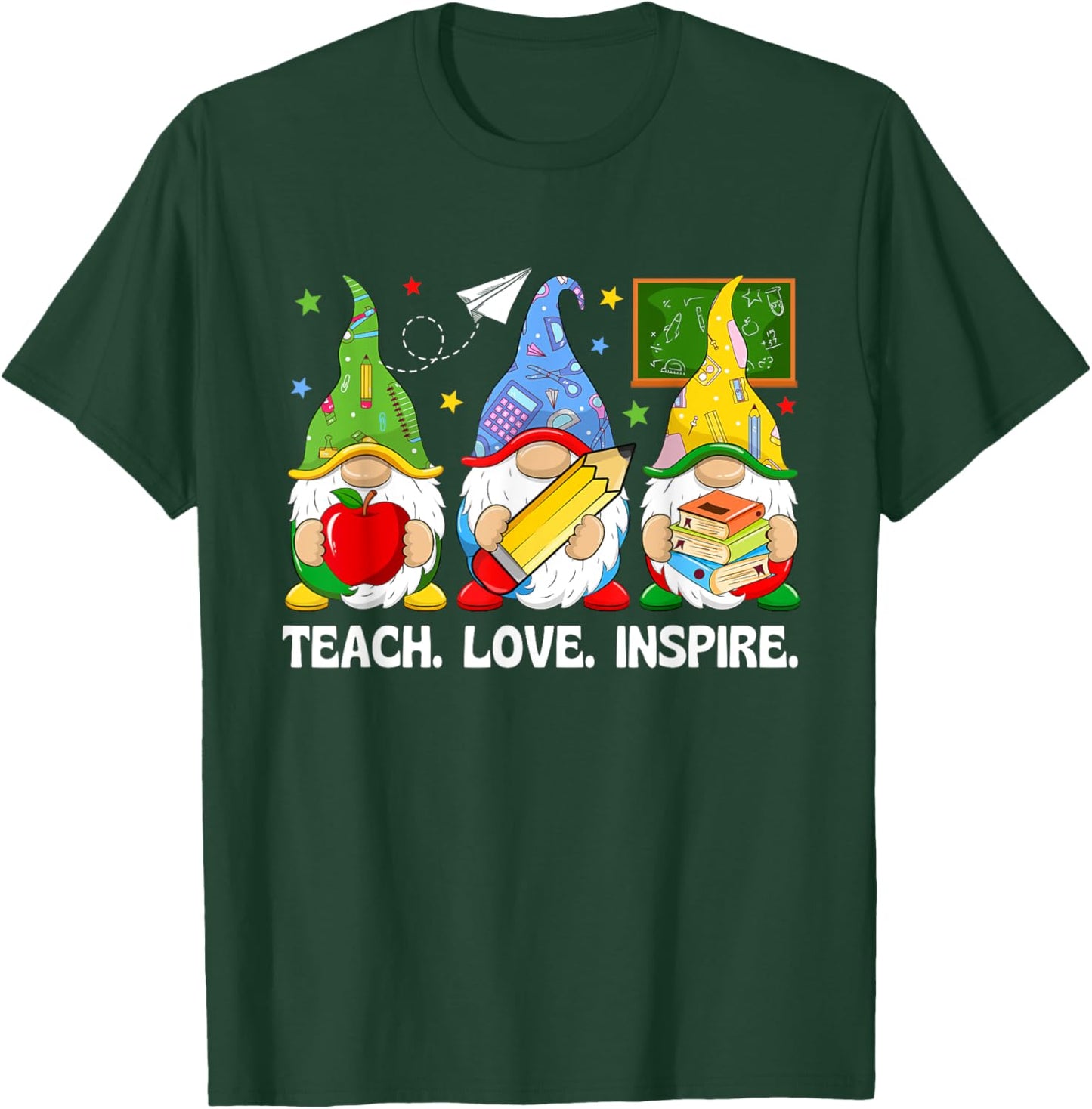 Cute Gnomes Teach Love And Inspire Back To School Teacher T-Shirt - T-Shirt | Forest