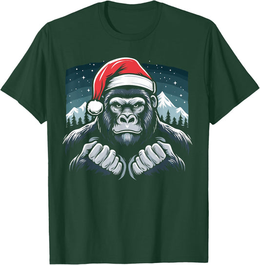 Gorilla Christmas Santa Hat Gorilla Primate Animal T-Shirt - T-Shirt | Forest