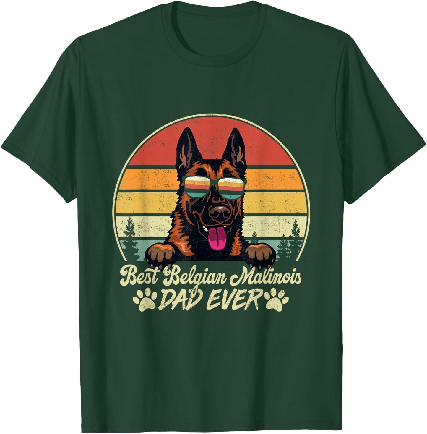 Best Belgian Malinois Dad Ever Vintage Retro Dog Fathers Day Men T-Shirt - T-Shirt | Forest