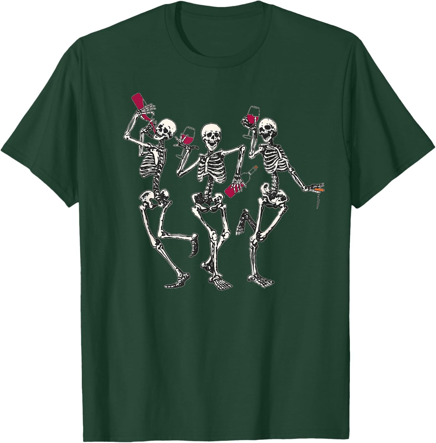 Dancing Skeletons drinking wine lover Funny Halloween scary T-Shirt - T-Shirt | Forest