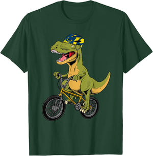 Cool BMX Boys Kids Bike Rider T Rex Dinosaur Bicycle T-Shirt - T-Shirt | Forest