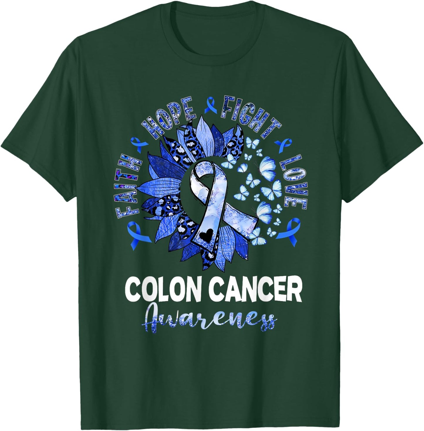 Sunflower Pink Ribbon Flower Leopard Colon Cancer Awareness T-Shirt - T-Shirt | Forest
