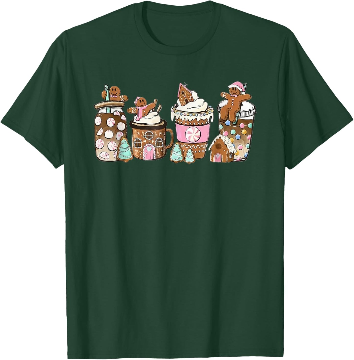 Gingerbread Christmas Coffee Lover Latte Drink Funny Xmas T-Shirt - T-Shirt | Forest
