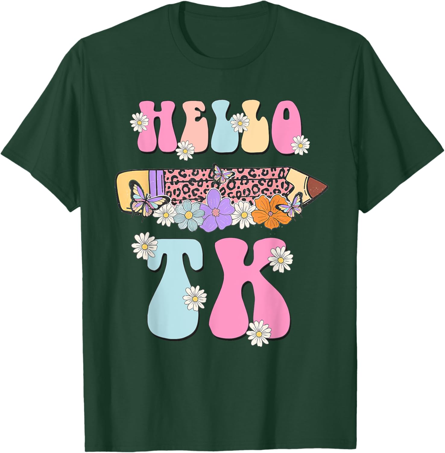 Hello TK Transitional Kindergarten Back To School Teacher Men Women Girls Kids T-Shirt - T-Shirt | Forest