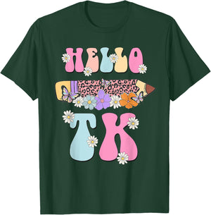 Hello TK Transitional Kindergarten Back To School Teacher Men Women Girls Kids T-Shirt - T-Shirt | Forest