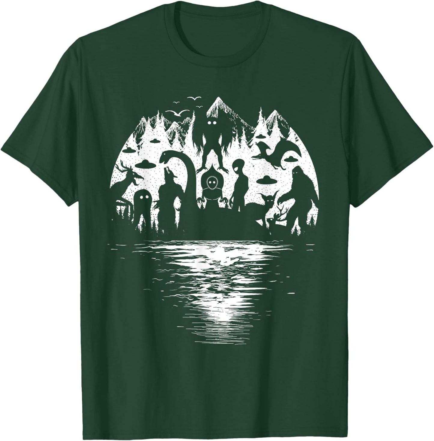 Bigfoot Loch Ness Mothman and Cryptid Monsters Cryptozoology T-Shirt - T-Shirt | Forest