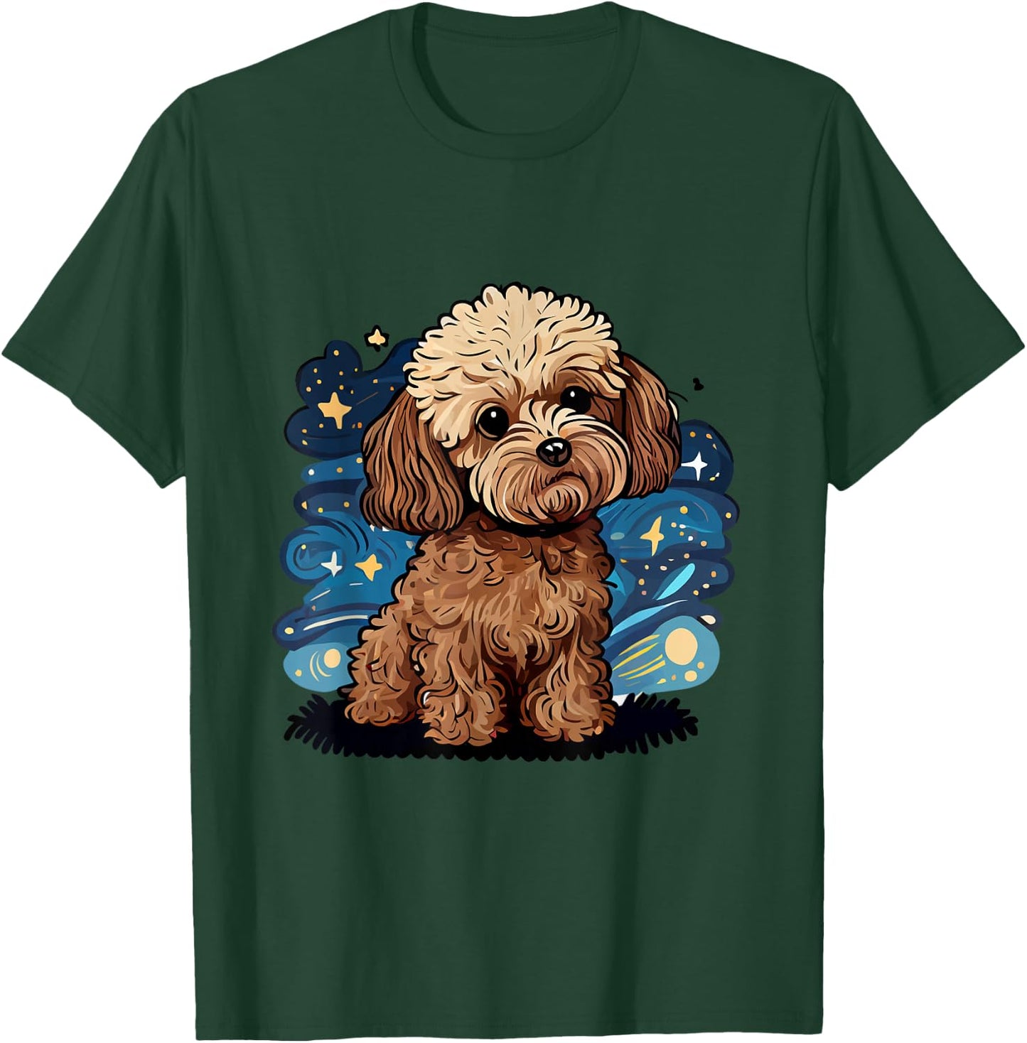 Brown Maltipoo Starry Night Van Gogh Maltipoo Mom Dad Owner T-Shirt - T-Shirt | Forest