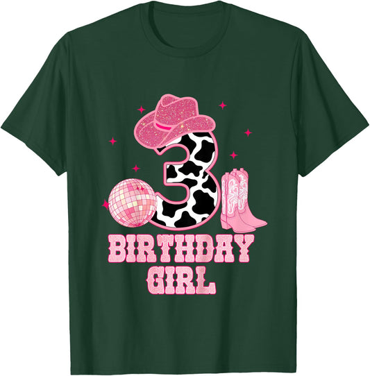 Happy 3rd Birthday Girl Outfit Rodeo Western Cowgirl Cowboy T-Shirt - T-Shirt | Forest