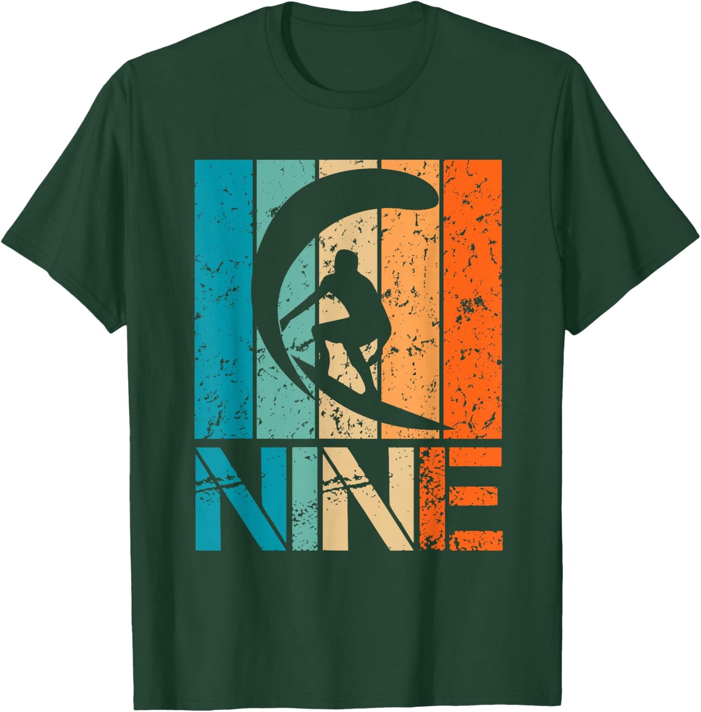 9th Surfing Birthday 9 Year Old 9yr Boy Girl Birthday Surfer T-Shirt - T-Shirt | Forest