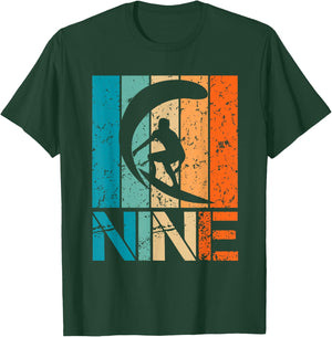 9th Surfing Birthday 9 Year Old 9yr Boy Girl Birthday Surfer T-Shirt - T-Shirt | Forest