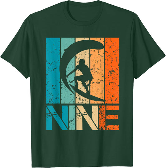 9th Surfing Birthday 9 Year Old 9yr Boy Girl Birthday Surfer T-Shirt - T-Shirt | Forest