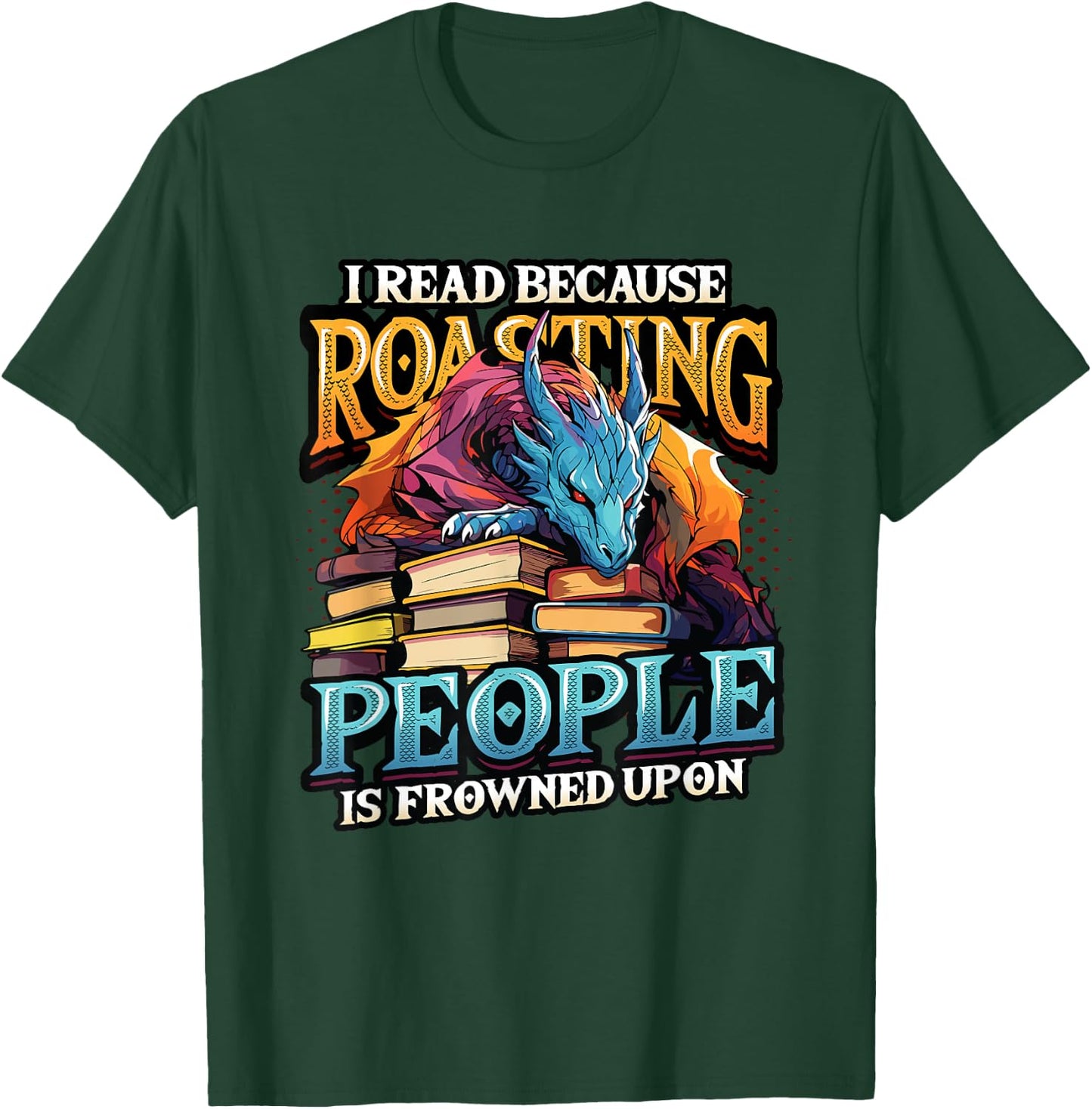 Book Lover Avid Reader Bookworm Dragon Reading Books Reading T-Shirt - T-Shirt | Forest