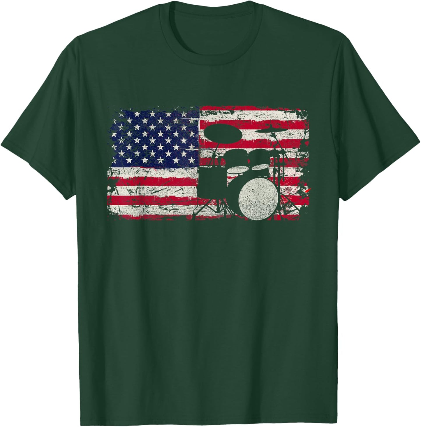 Drum Sets - USA Flag Drummer Music Lover Drumming T-Shirt - T-Shirt | Forest