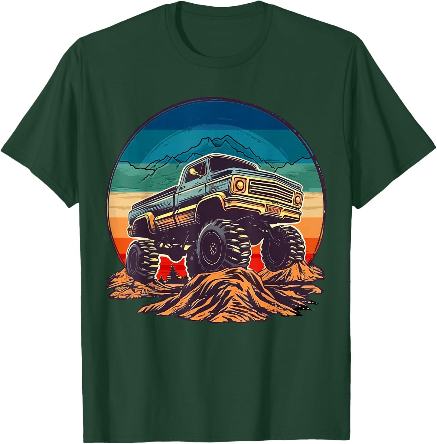 Retro Vintage Monster Truck Retro Sunset Monster Truck Boys T-Shirt - T-Shirt | Forest