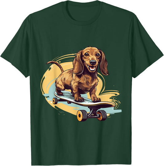 Dachshund wiener sausage dog Cute Graphic with a Skateboard T-Shirt - T-Shirt | Forest