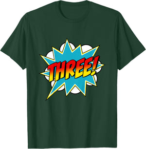 Three! 3rd Birthday Superhero Boys 3 Years Old Comic Book T-Shirt - T-Shirt | Forest