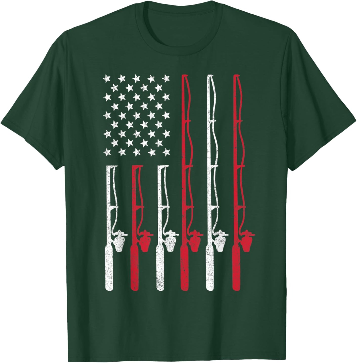 American Flag Fishing Shirt Vintage Fishing Women Kids Men T-Shirt - T-Shirt | Forest