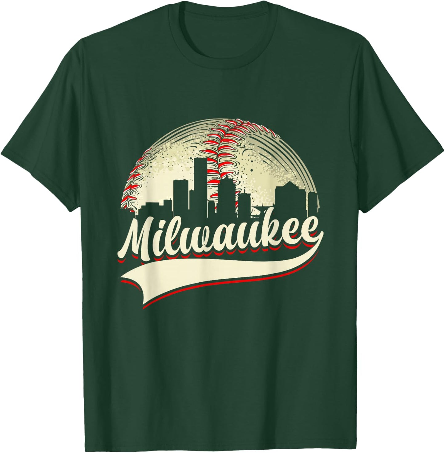 Milwaukee Cityscape Graphic Baseball Lover Player and Fans T-Shirt - T-Shirt | Forest