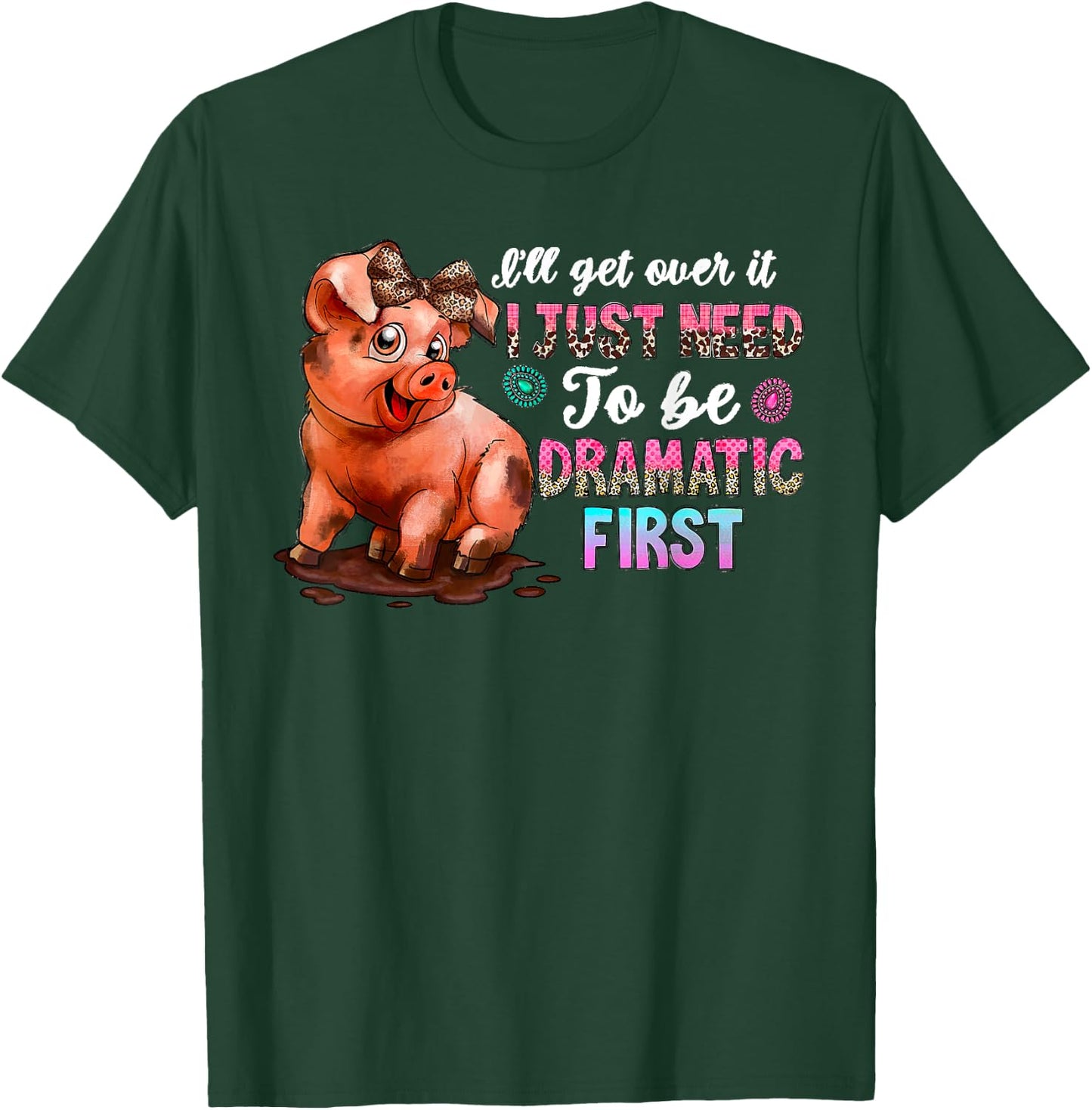 Funny Dramatic Pig Kawaii Leopard Bow Cute Farm Animal Lover T-Shirt - T-Shirt | Forest