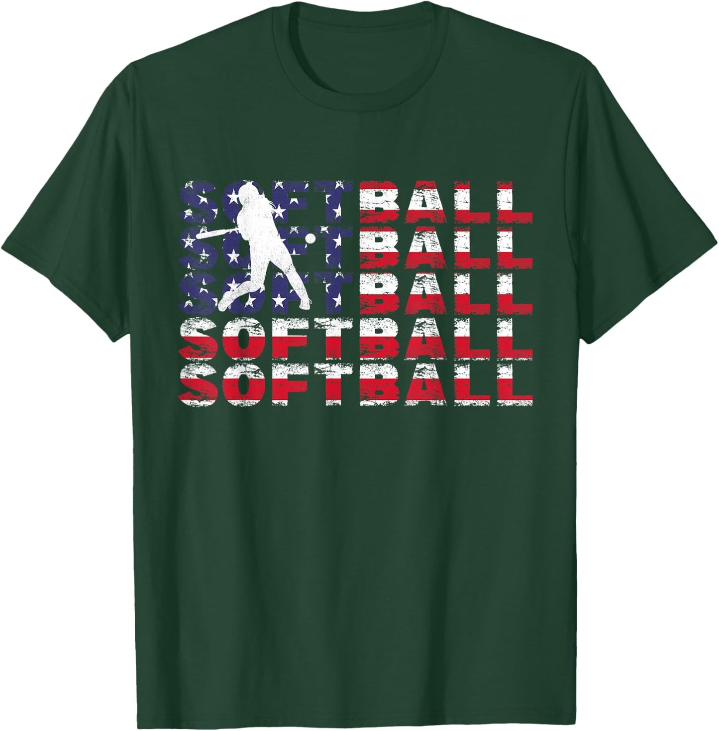 4th of July Softball American Flag Vintage Patriotic T-Shirt - T-Shirt | Forest