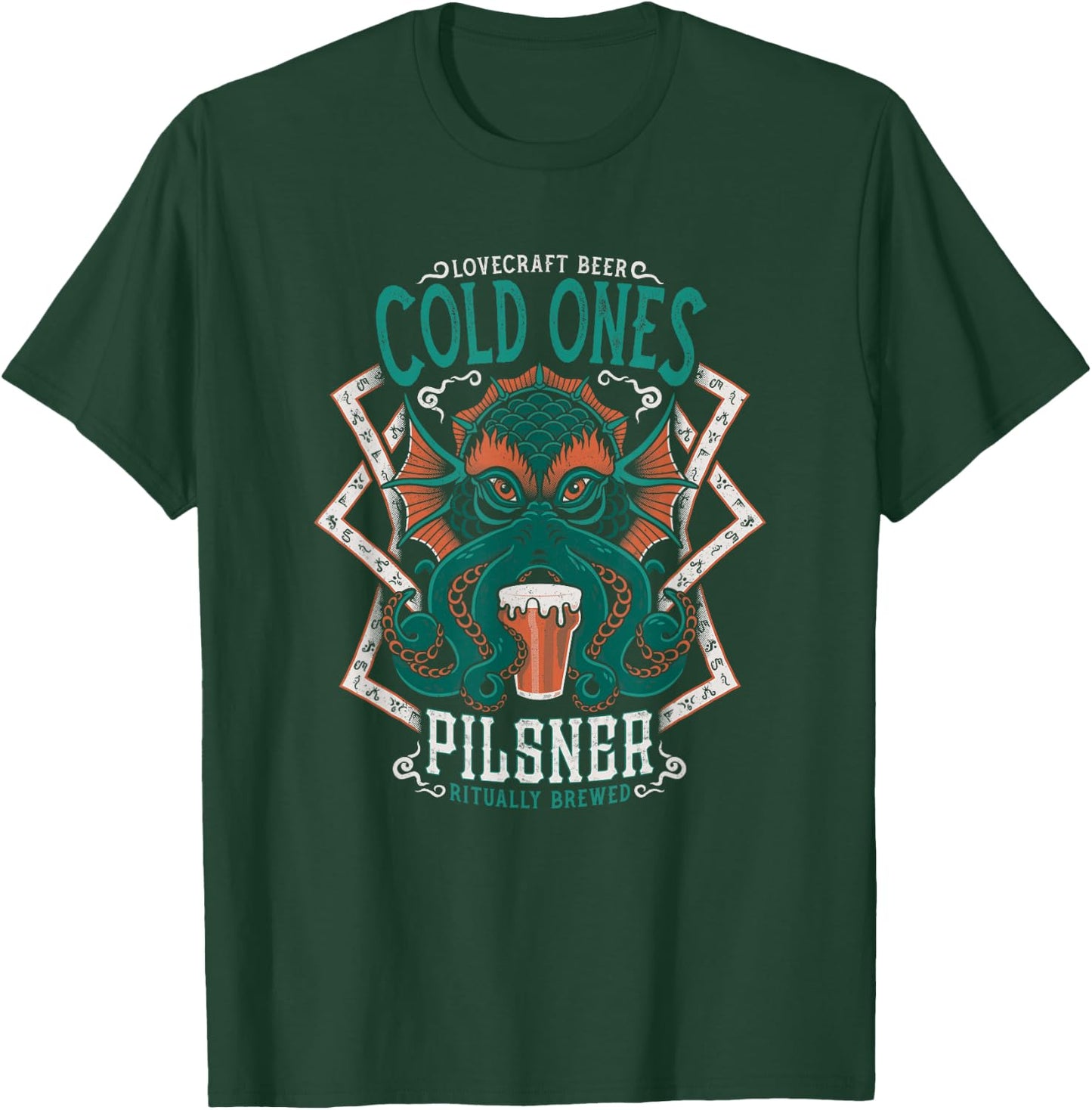 Lovecraft Beer Label - Cthulhu Tattoo - Vintage Distressed T-Shirt - T-Shirt | Forest