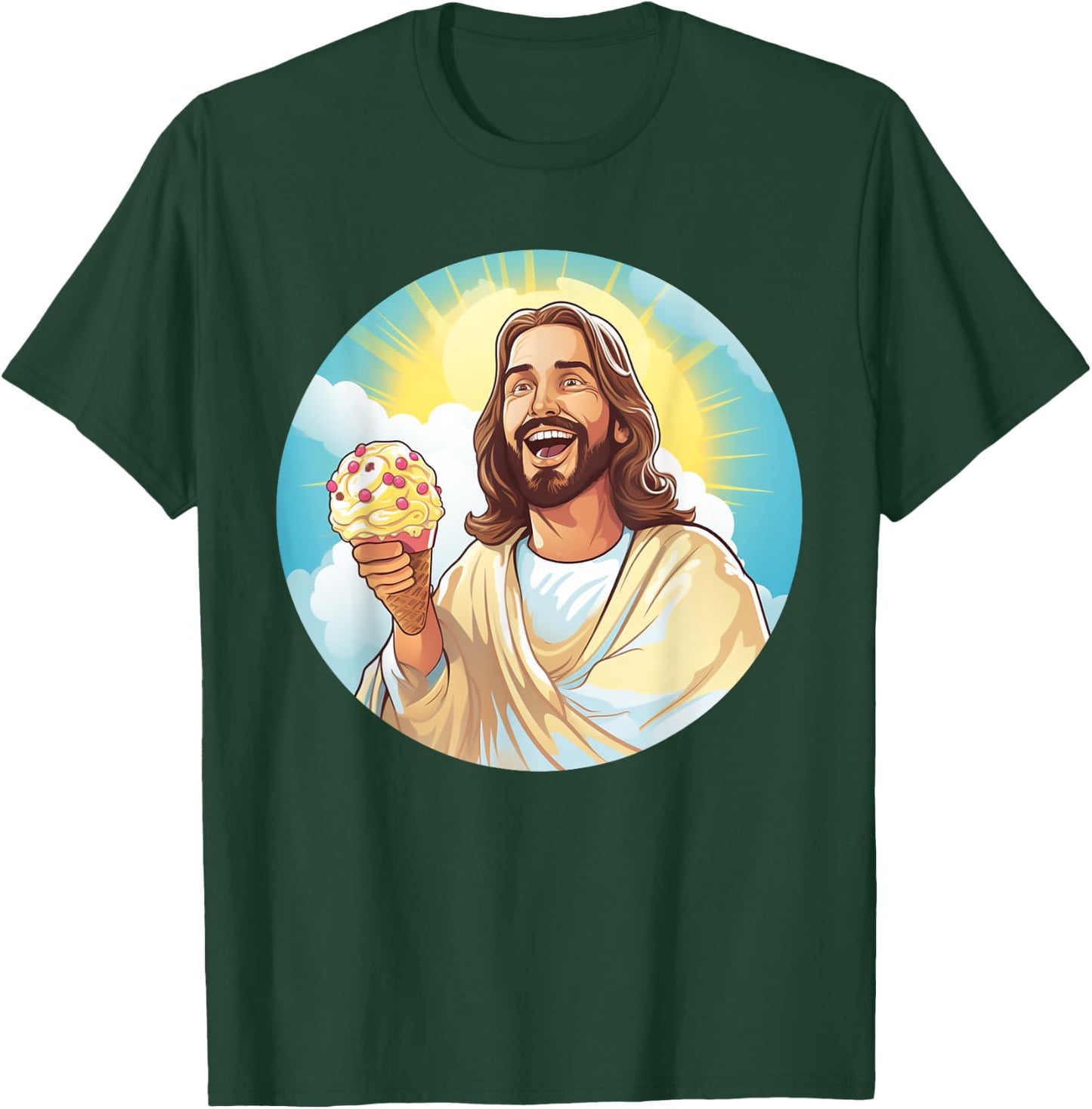 Funny laughing Jesus with Ice Cream for Sweets Lovers Women Kids T-Shirt - T-Shirt | Forest