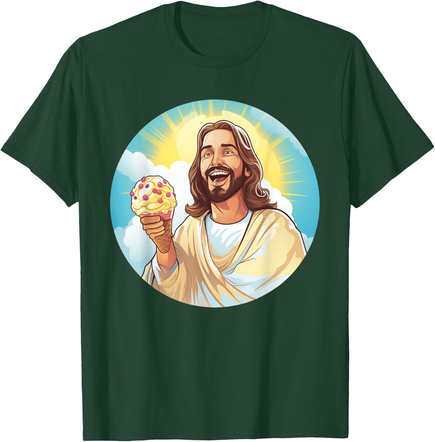 Funny laughing Jesus with Ice Cream for Sweets Lovers Women Kids T-Shirt - T-Shirt | Forest