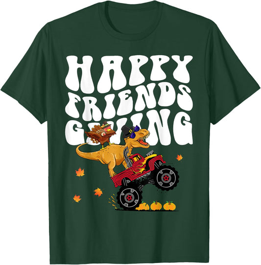 Funny Happy Friendsgiving Monster Truck Dinosaur Turkey Dab T-Shirt - T-Shirt | Forest