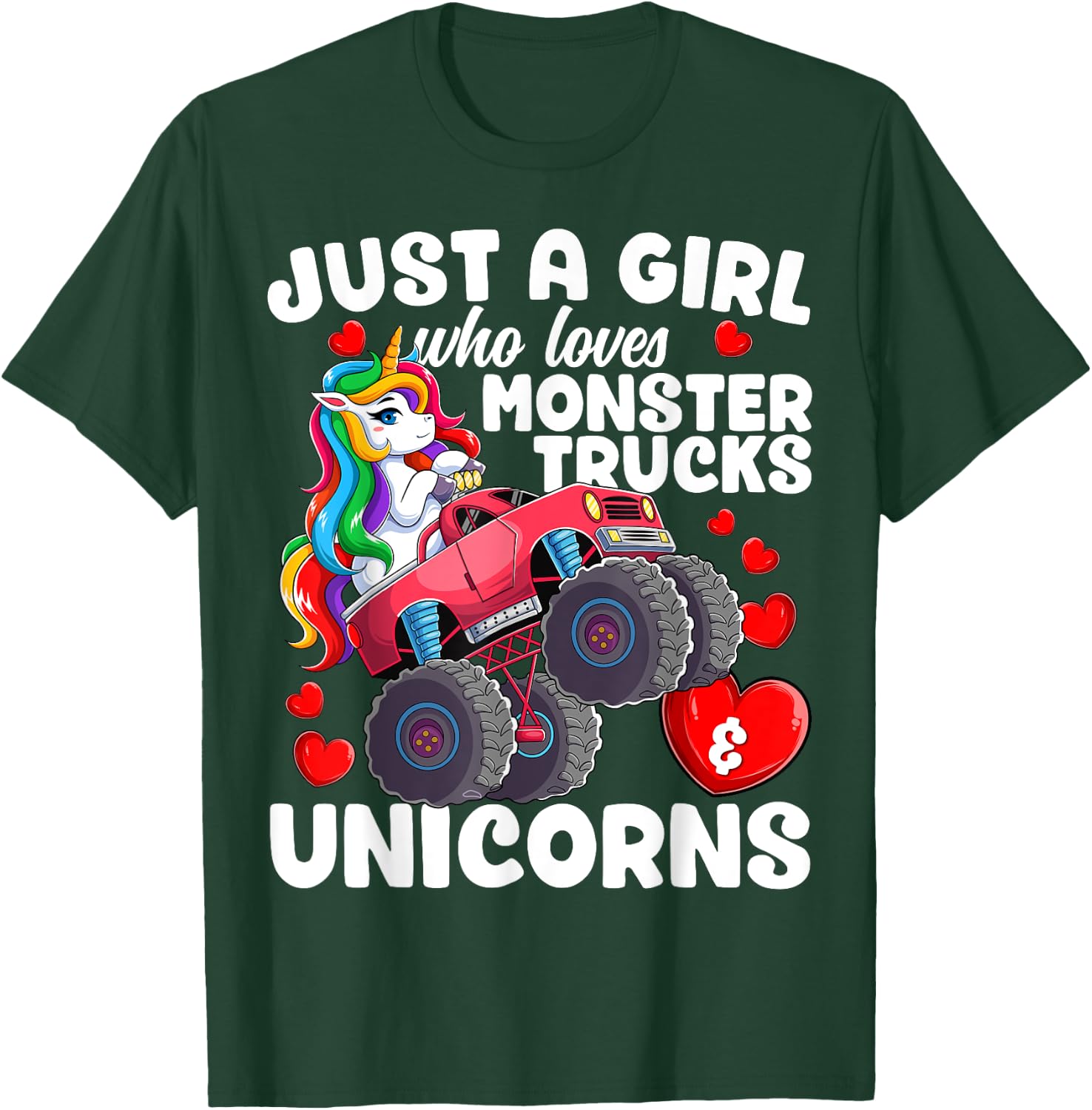 Just a Girl Who Loves Monster Trucks and Unicorns Girls T-Shirt - T-Shirt | Forest