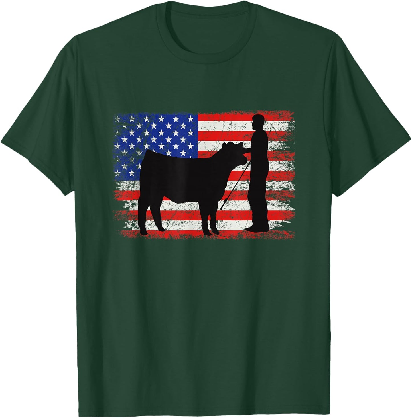 Cattle American Patriotic USA Flag - Fun Cattle Show T-Shirt - T-Shirt | Forest