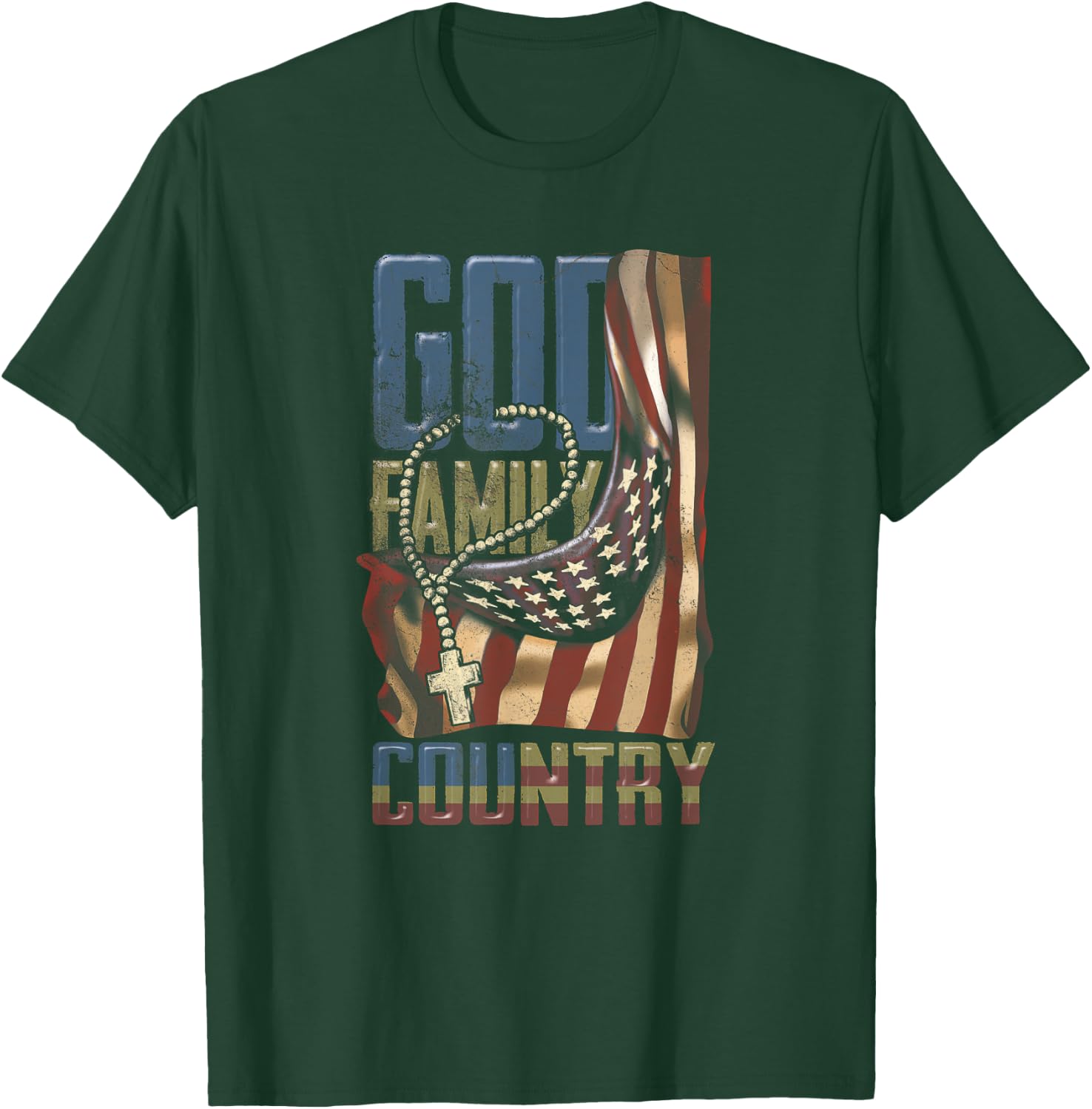 God Family Country US Flag Patriotic Christian Jesus T-Shirt - T-Shirt | Forest