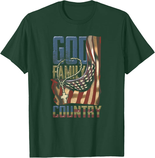 God Family Country US Flag Patriotic Christian Jesus T-Shirt - T-Shirt | Forest