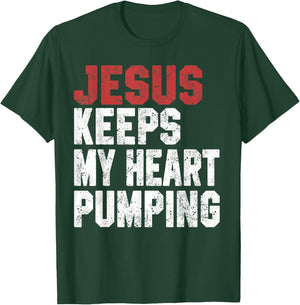 Jesus Keeps My Heart Pumping Christian Worship Women Faith T-Shirt - T-Shirt | Forest