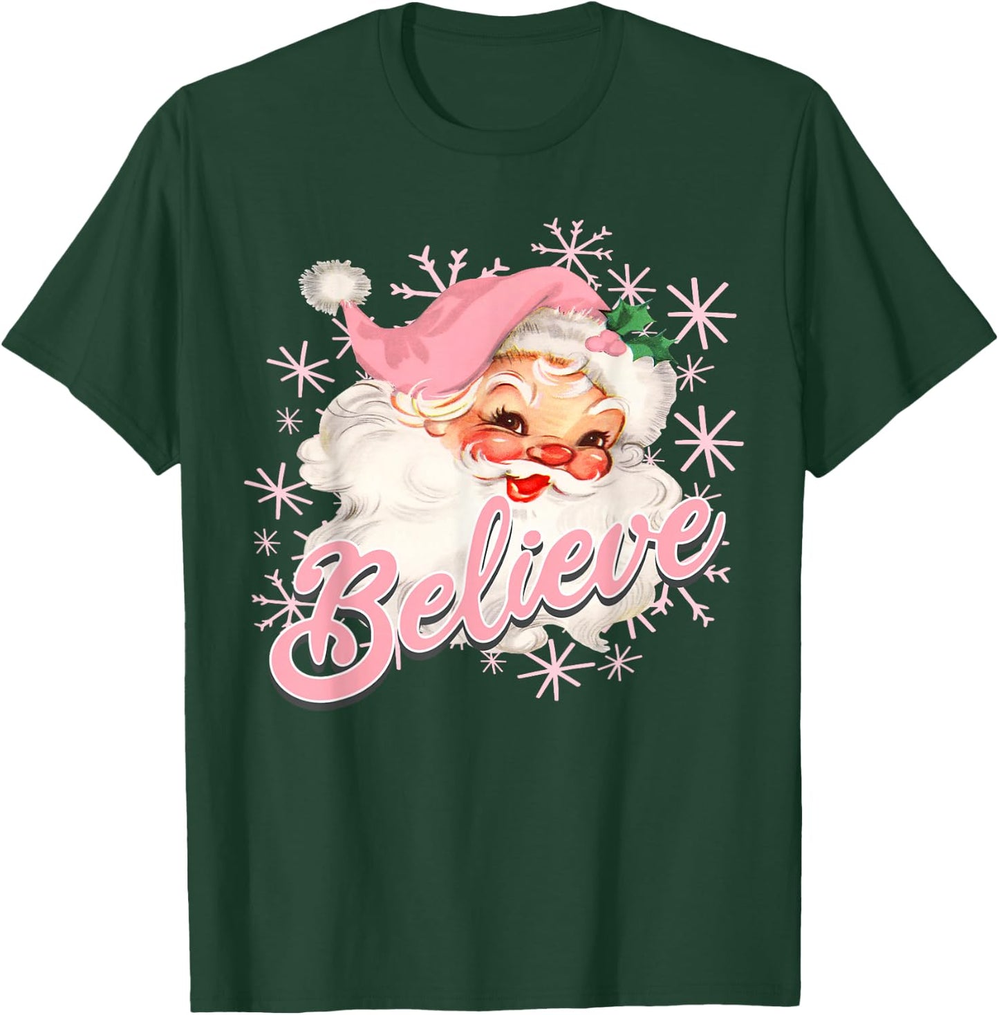 Vintage Pink Santa Claus Believe Christmas Holiday Kids T-Shirt - T-Shirt | Forest