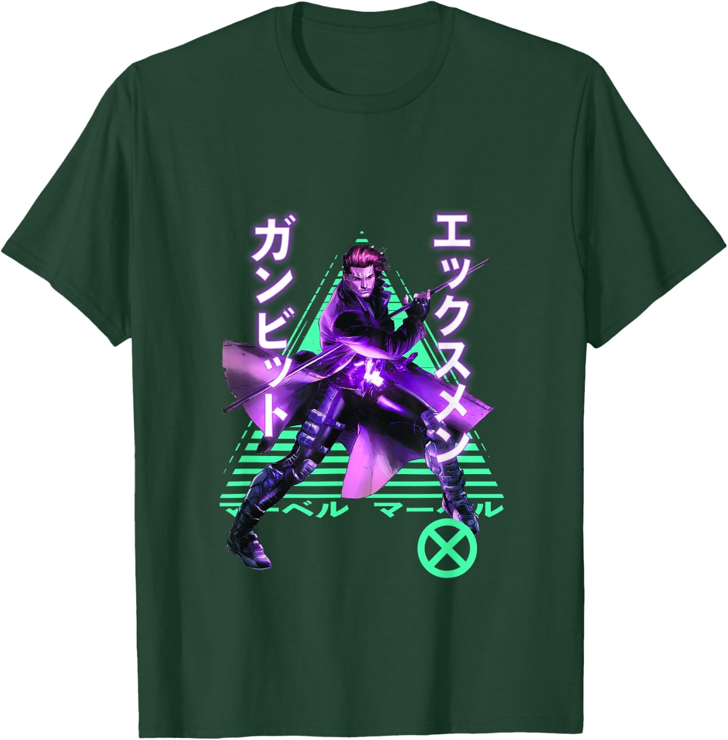 Marvel X-Men Anime Style Gambit Neon Kanji Portrait T-Shirt - T-Shirt | Forest