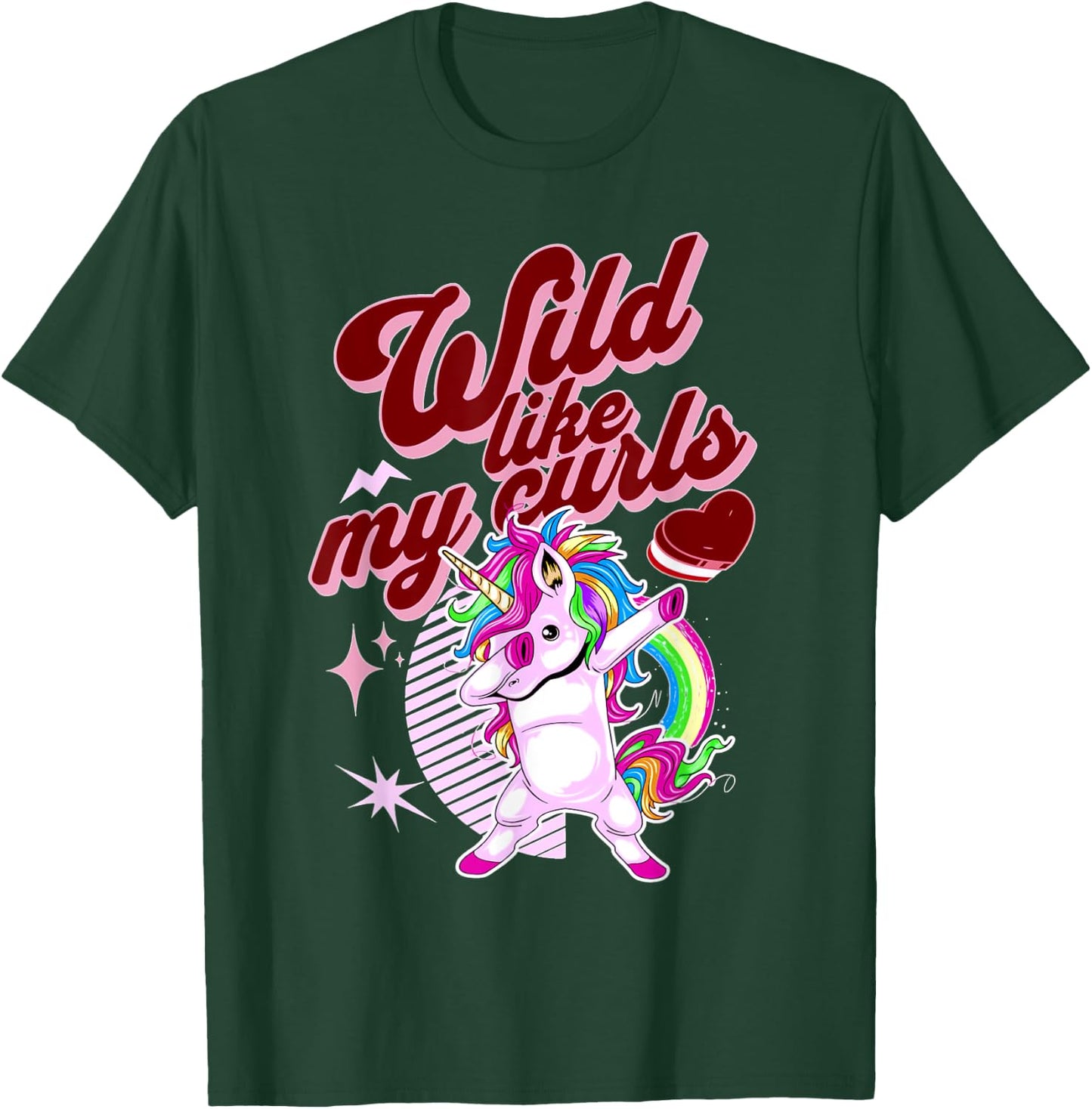 Wilds Like My Curls Toddler Cute Unicorn Curly Haired Retro T-Shirt - T-Shirt | Forest
