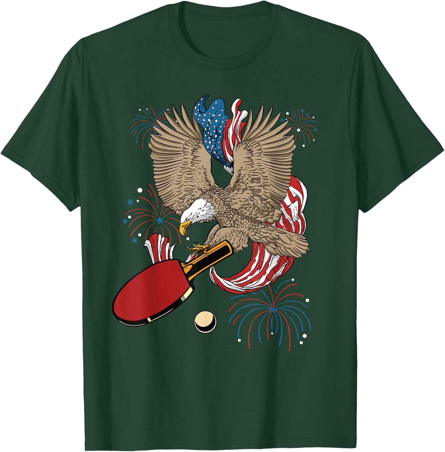 4th Of July Ping Pong Eagle USA Flag America Table Tennis T-Shirt - T-Shirt | Forest