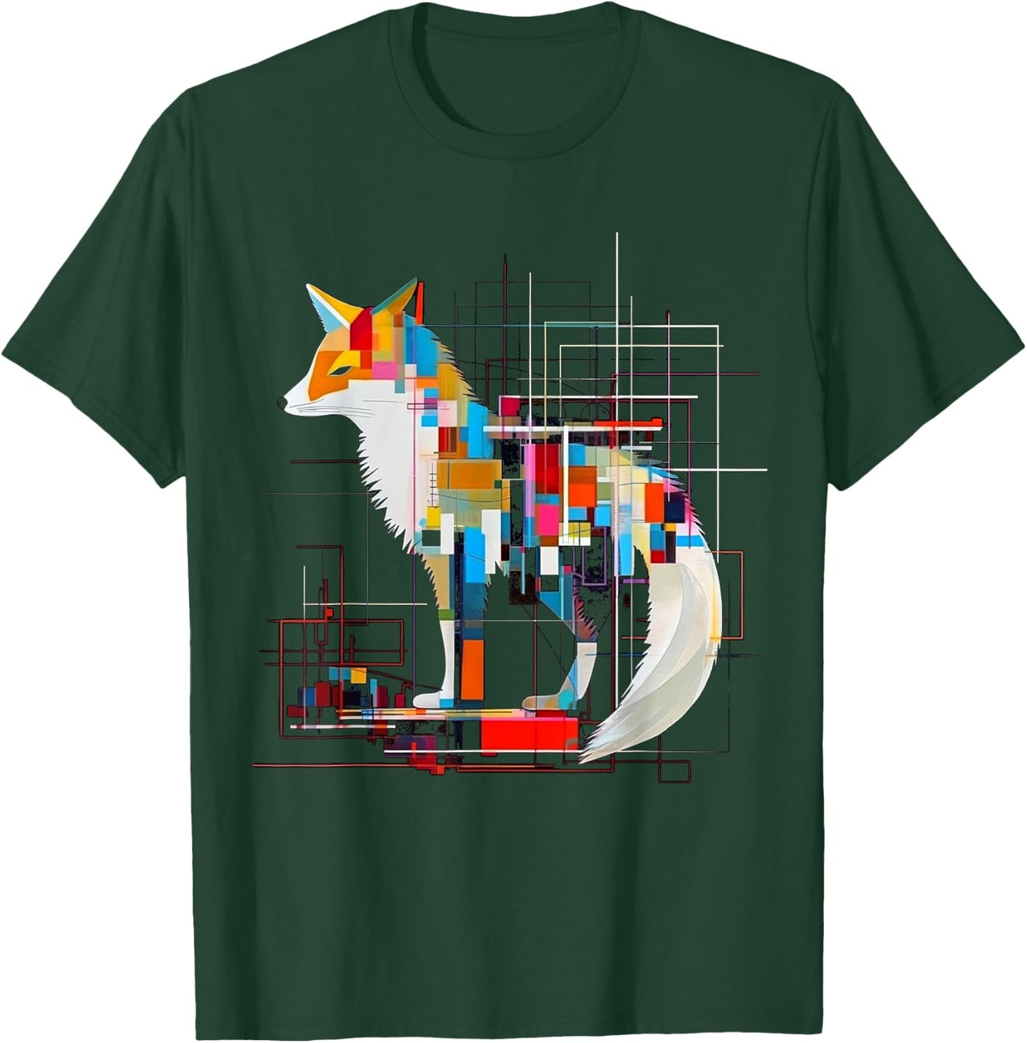 Fox Geometric Artwork Colorful | Animal Motif Fox T-Shirt - T-Shirt | Forest