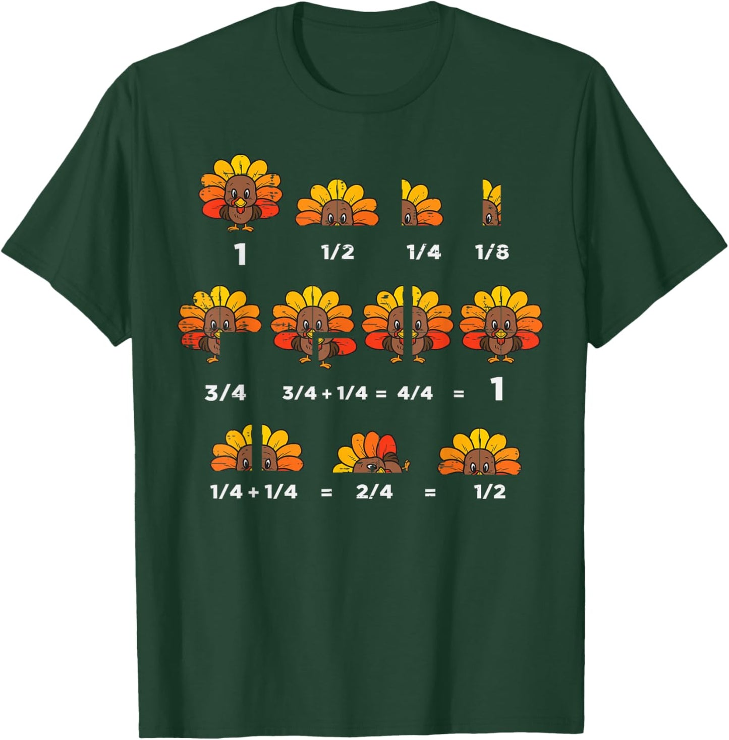 Thanksgiving Turkey Math Fraction Funny Teacher Men Women T-Shirt - T-Shirt | Forest