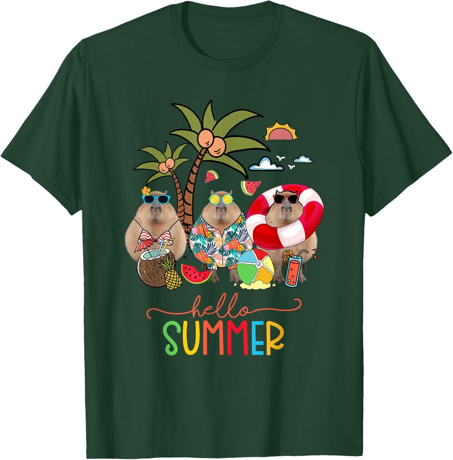 Capybara Shirt Hello Summer Last Day Of School Women Kids T-Shirt - T-Shirt | Forest