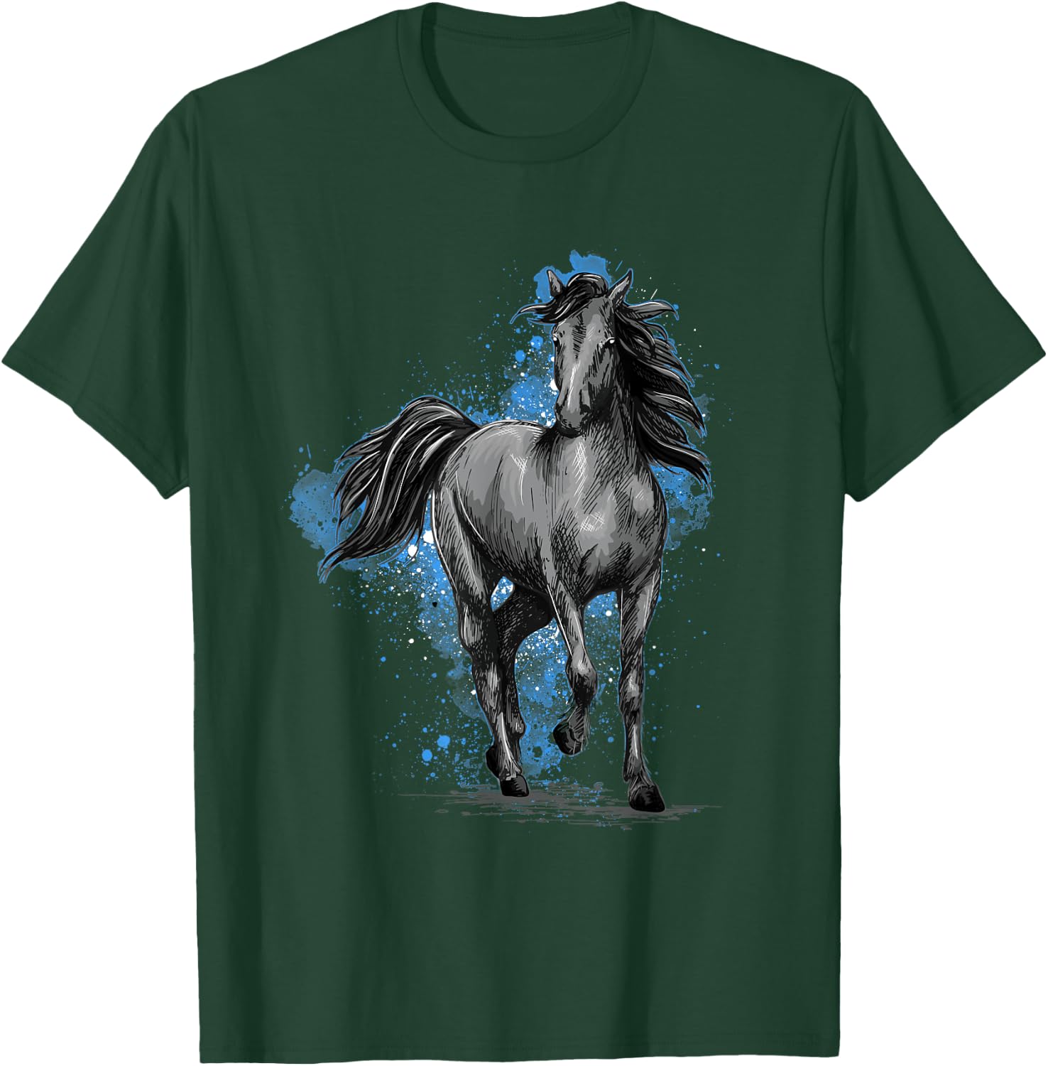 Black Horse - Horses Animal Lover Equestrian Horseback Rider T-Shirt - T-Shirt | Forest