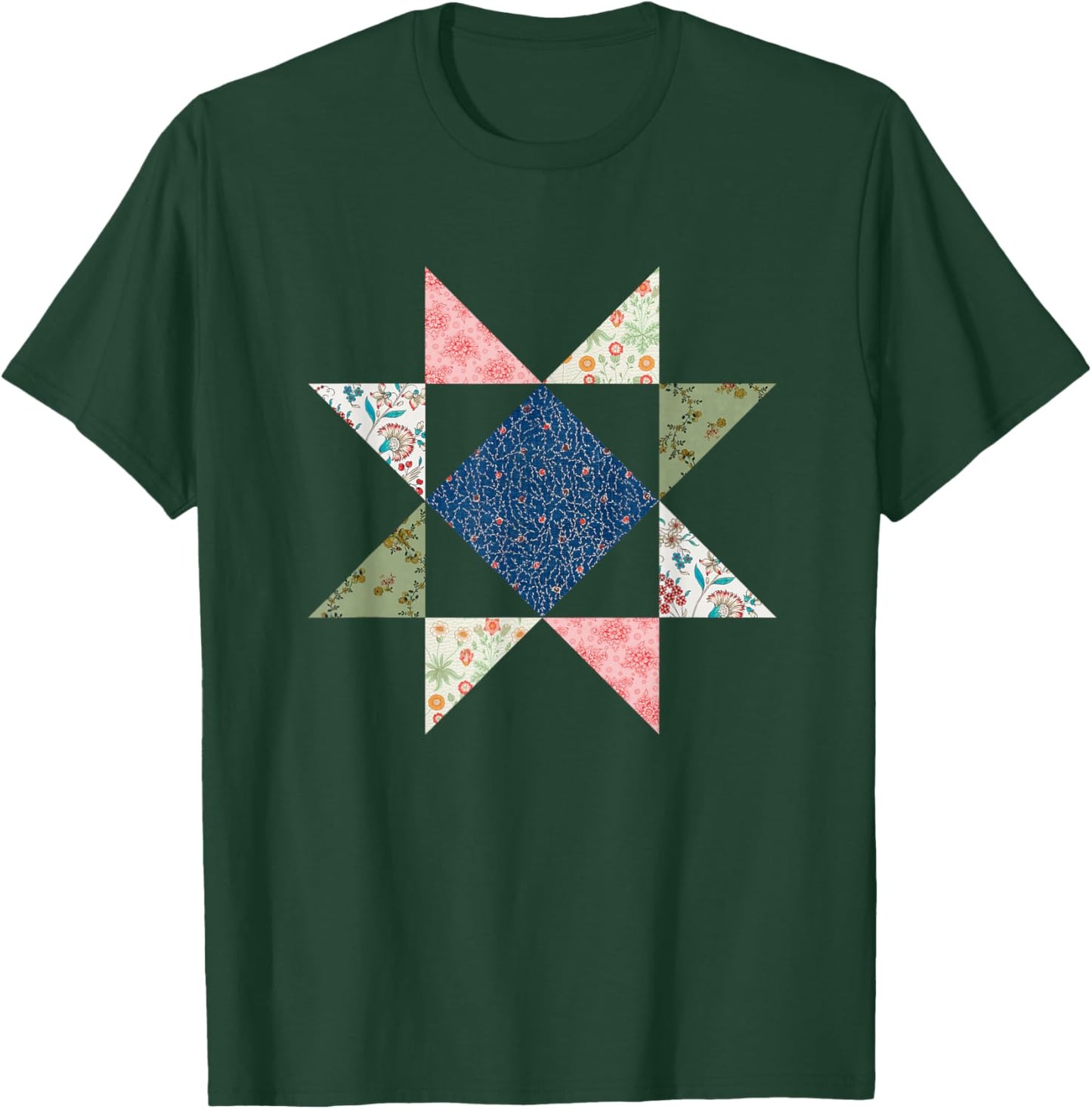 Quilting Block Star Pattern T-Shirt - T-Shirt | Forest